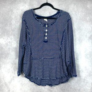 Free People We The Free Hong Kong Top Blue White Stripe Oversized Scoop Neck XS